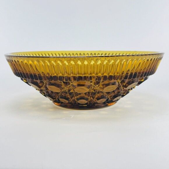 Vintage Amber Windsor Depression Glass Bowl  7.5" Cane & Button Indiana - Picture 3 of 10